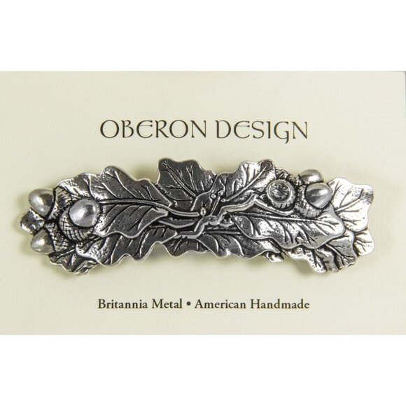 Oak Leaf Hair Clip Silver Hand Cast Metal Elegant Barrette Adult Gift main image 4